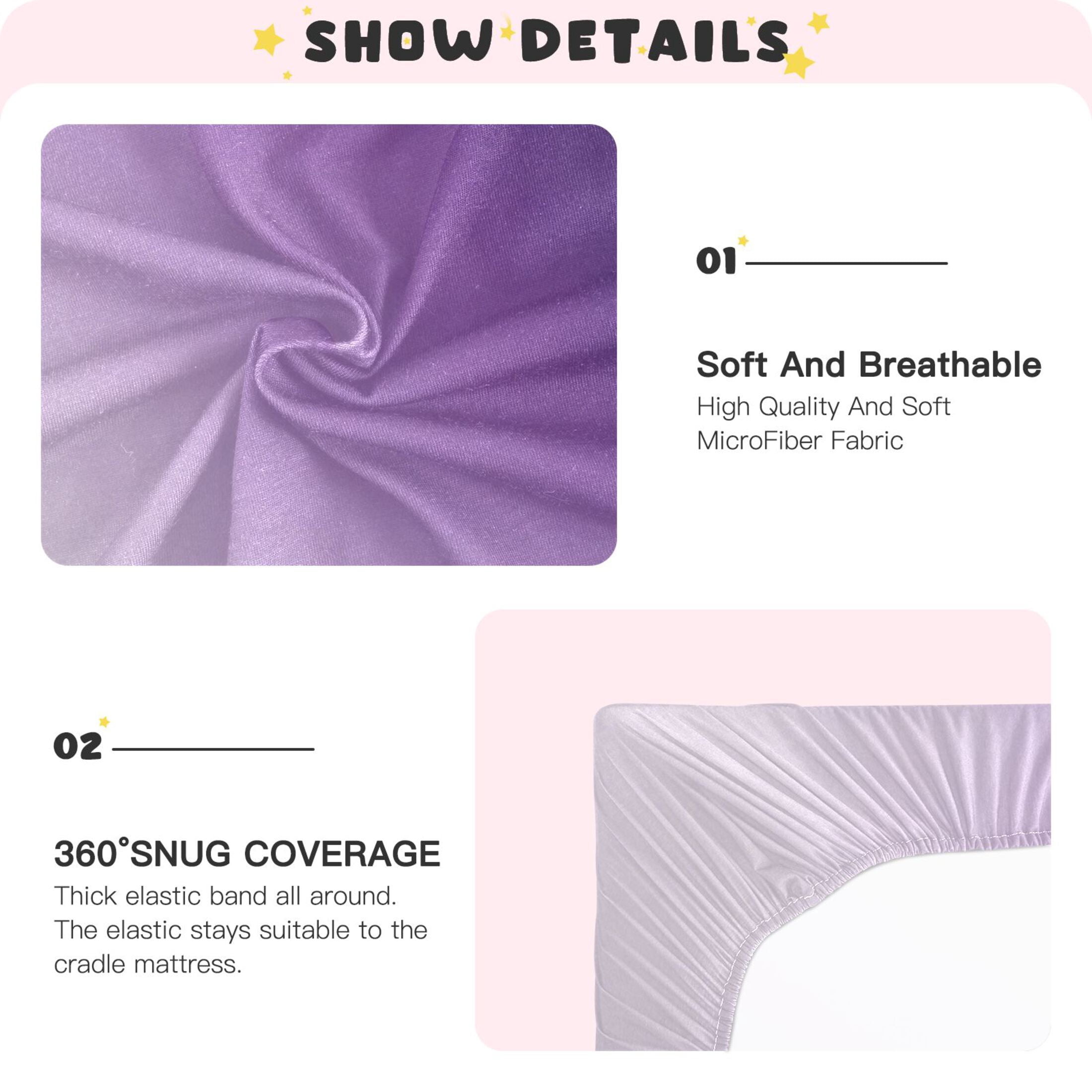 Baby Essentials 52”x 28”- Standard Cotton-like Modal Elastic- Purple Design Crib Sheets for Newborns and Toddlers