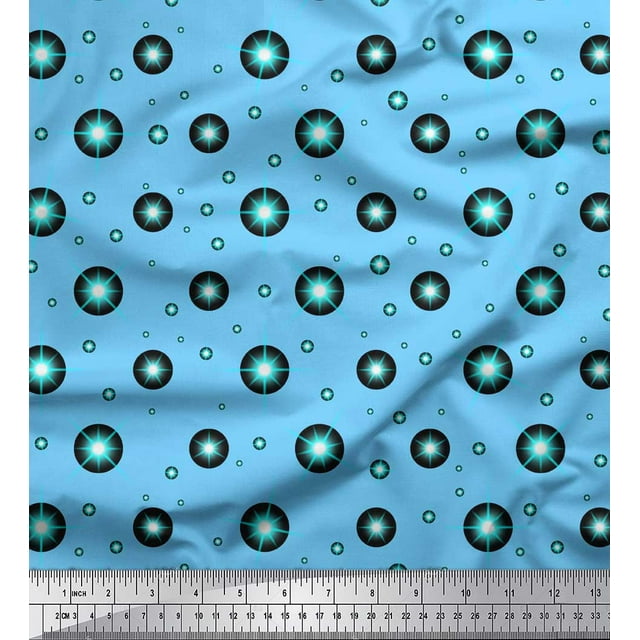 Soimoi Blue Poly Georgette Fabric Shining Dots Printed Craft Fabric by the Yard 52 Inch Wide