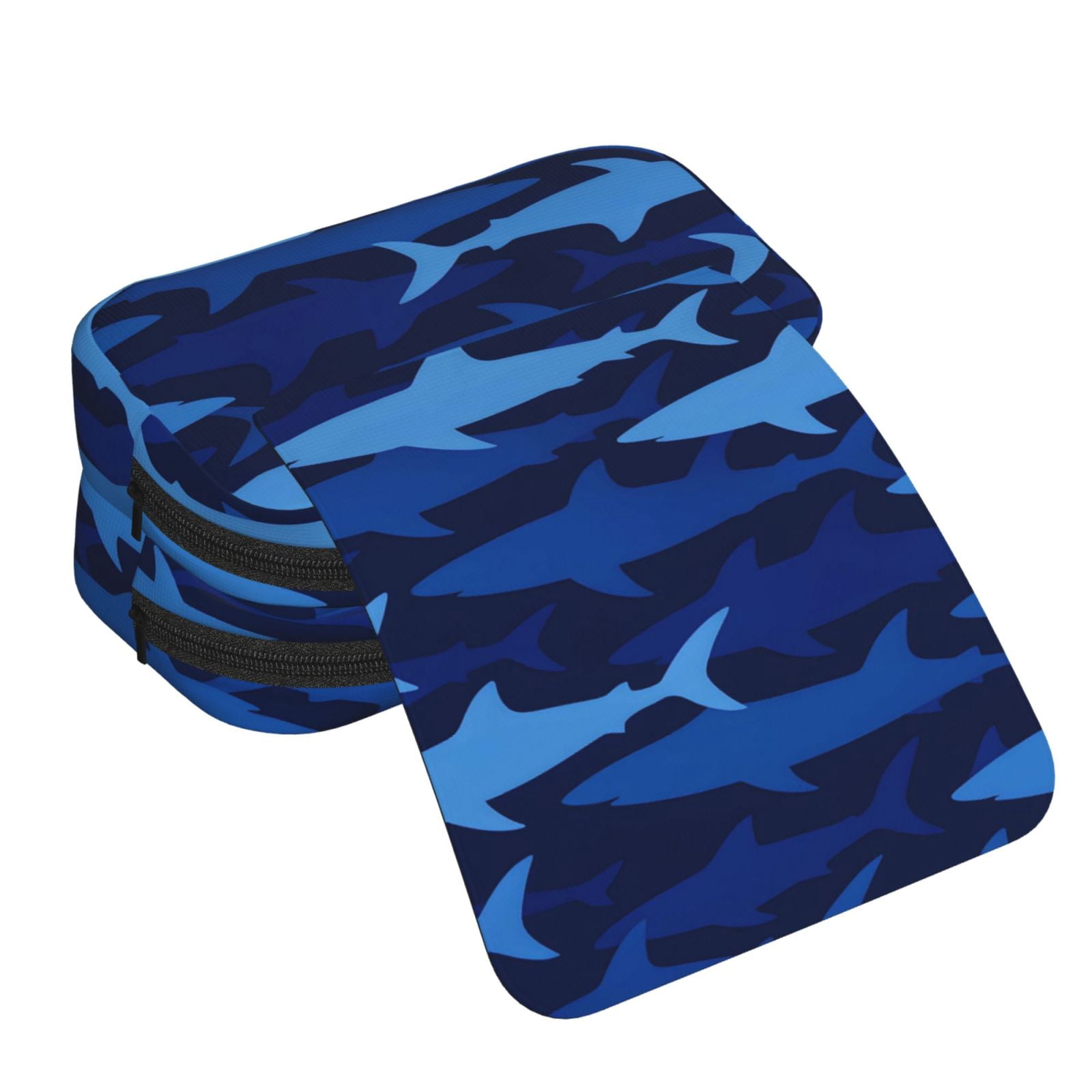 Large-Capacity Flip-Top Double-Layer Pencil Case, Multi-Functional Pocket Pen Case, Durable Stationery Organizer Blue Camouflage Shark Pattern