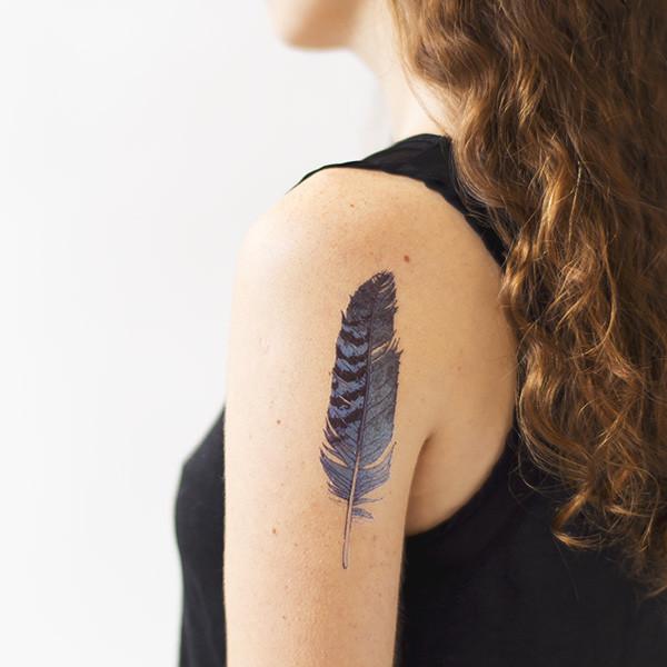 Tattly Temporary Tattoos Blue Jay Feather Set Of 2 Walmart Com