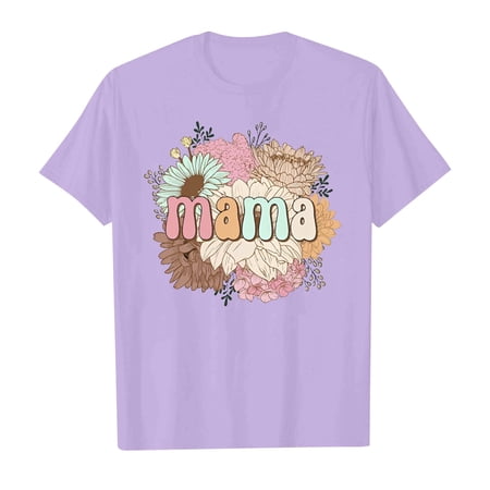 QUOTAY Mothers Day Girls T Shirts Children s Printed Short Sleeve Round Neck Casual for Boys and Girls Ages 3-9 Breathable Soft Girls Tops Tees & Blouses Light Purple_002 140