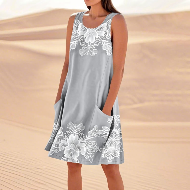 Asdoklhq Womens Jumper Dress Long Dresses for Women Women's Solid Color Casual Sleeveless Linen Loose Fitting Dress with Pockets White L, Size: Large Asdoklhq Womens Jumper Dress Long Dresses for Women Women's Solid Color Casual Sleeveless Linen Loose Fitting Dress with Pockets White L, Size: Large