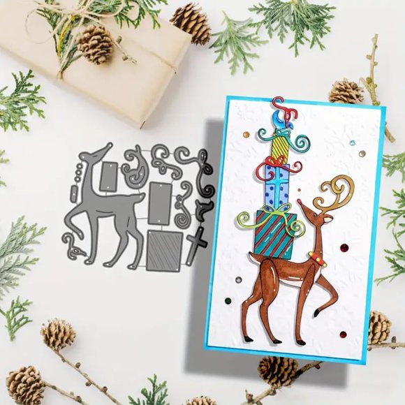Troquel metálico Yeyert de reno navideño para tarjeta de Navidad 9 x 8 cm