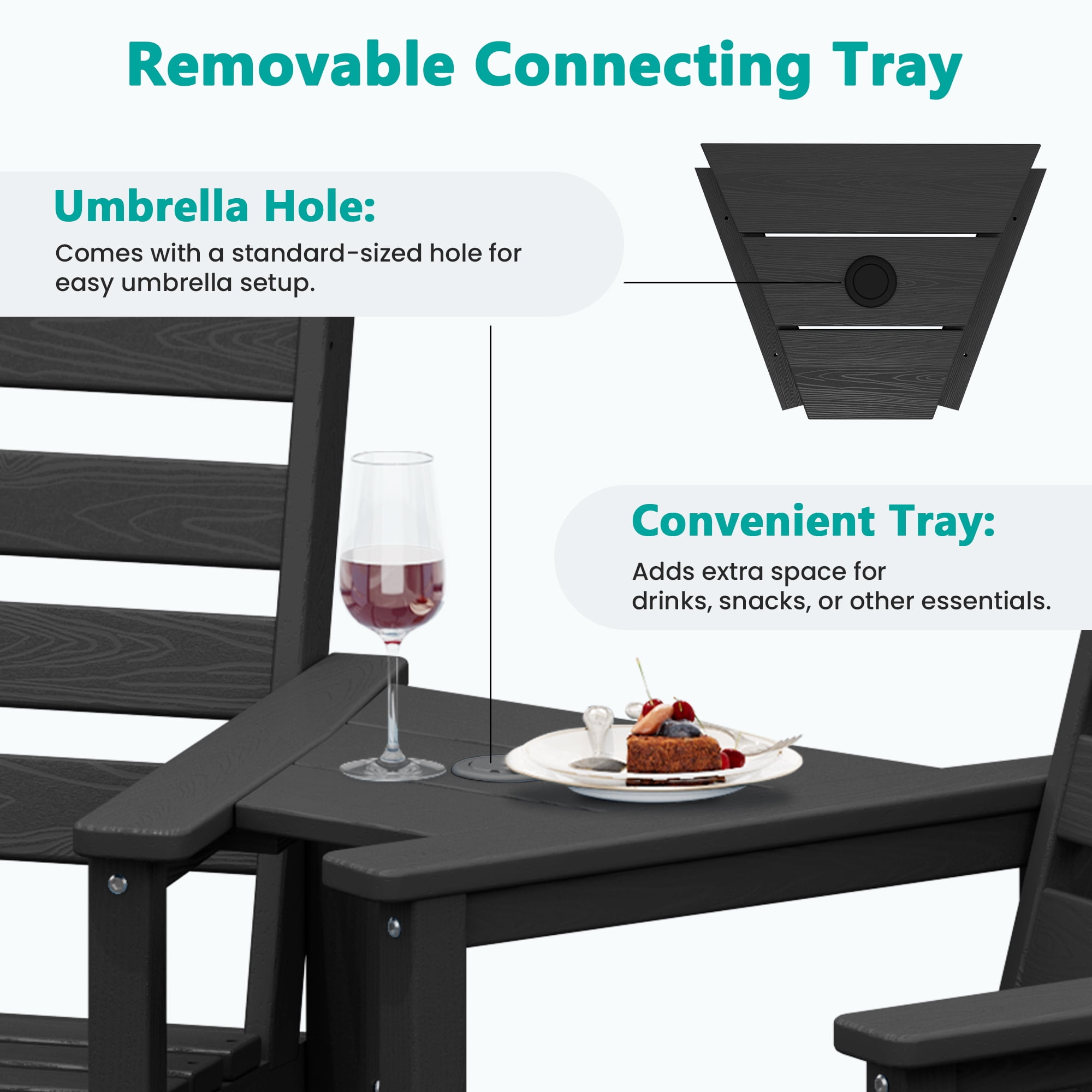 LOYALICE Balcony Chair Set of 2, Outdoor Adirondack Barstools with Connecting Tray, Black