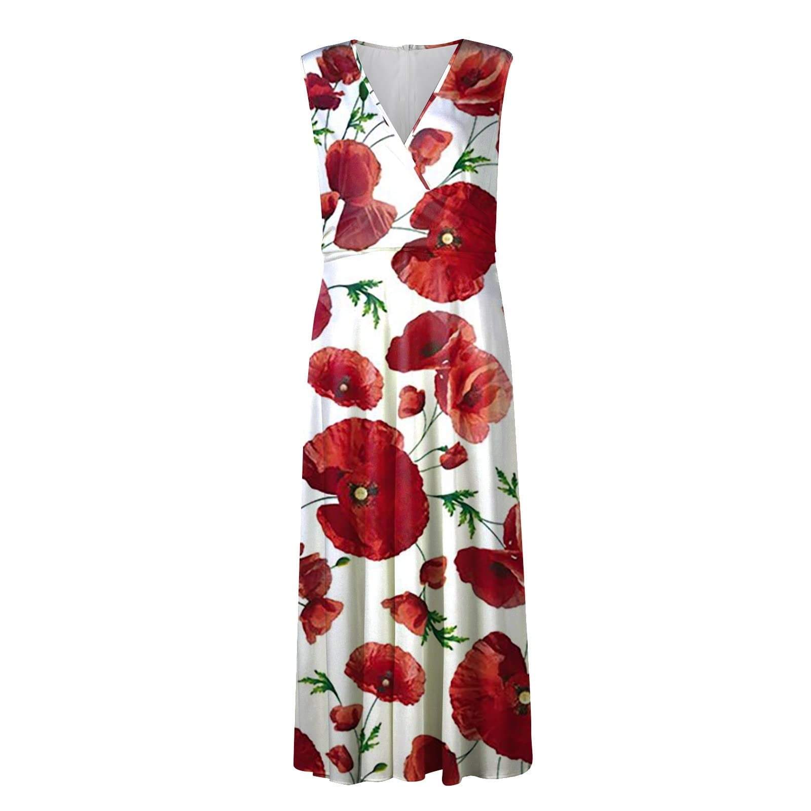 Hvot&aat Women's 3D Butterfly Print Maxi Dress V Neck Sleeveless Flowy Tank Dresses A Line Pleated Cocktail Party Dress