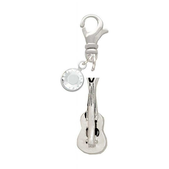 Delight Jewelry Silvertone Guitar - Silvertone Clip on Charm with Clear Crystal Drop