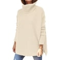 thumbnail image 1 of Xuanfei Women Solid Color Turtle Neck Mid-Length Long Sleeve Side Split Sweater, 1 of 4