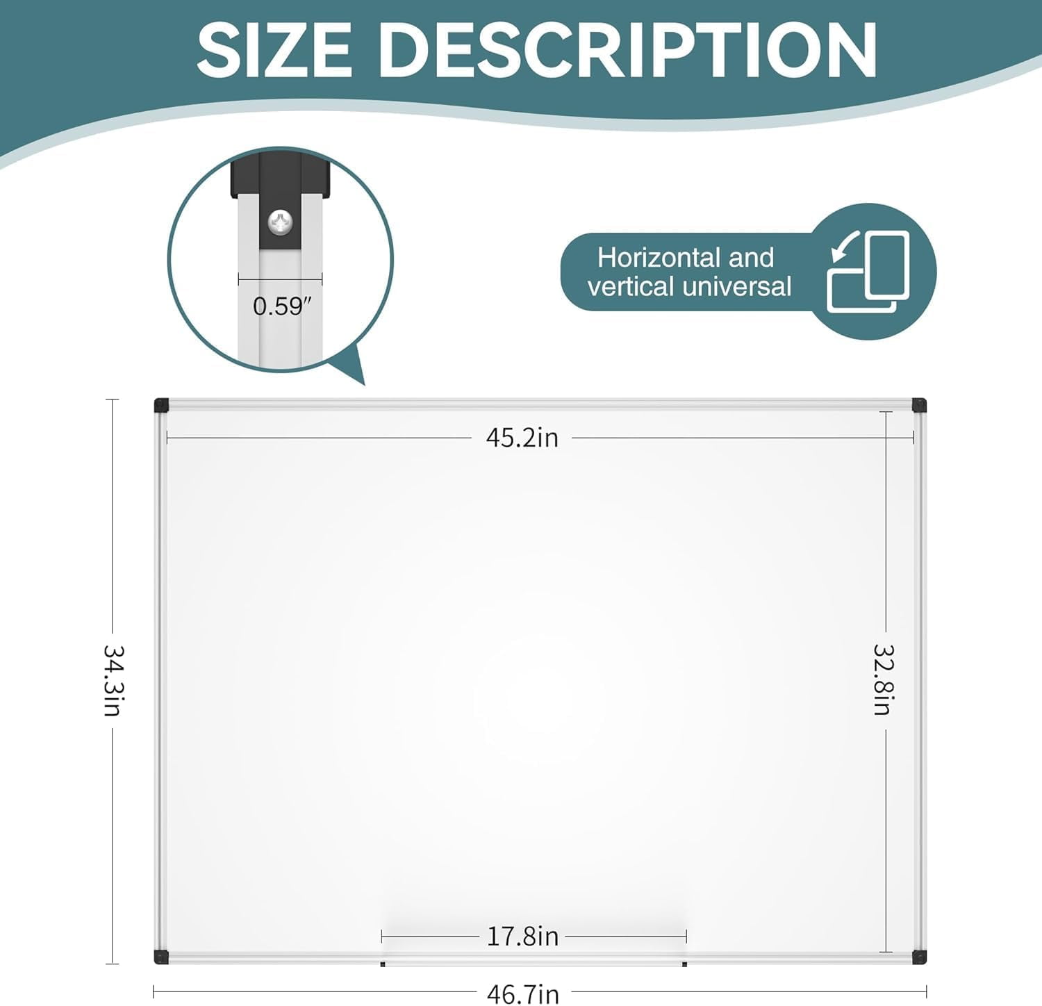 46" X 33" Magnetic Dry Erase Whiteboard Aluminum Frame, Hanging Whiteboard for Home, School, Office, Kitchen