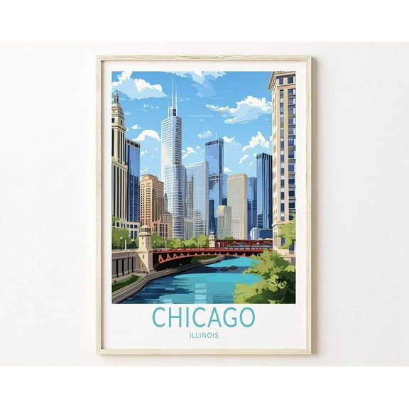 Chicago Travel Poster, Chicago Poster Print, Chicago City Wall Art, Chicago Illinois Travel Wall Art, Traveler Poster Home Decor Wall Art, Modern Wall Decor, 8x12 UNFRAMED
