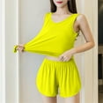 thumbnail image 4 of Amidoa Women Sets Sheer Sleeveless Yellow Elastic Waist Shorts Ruffle Tank Solid Summer Outfits Womens Sweatsuits XXL, 4 of 5