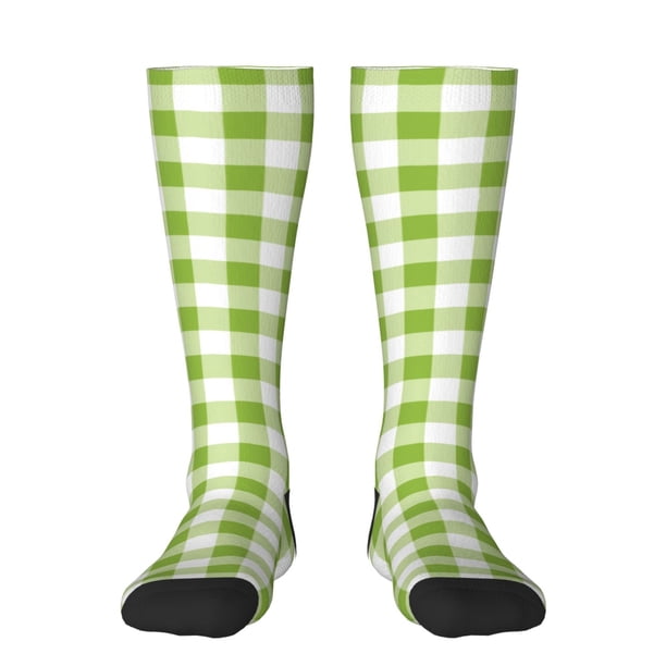 Fotbe White Green Plaid Calcetas Divertidas Estampadas para Hombre y Mujer, Calcetas de Algodón hasta la Rodilla para Caminar, Correr, Enfermería y Embarazo