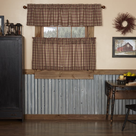 VHC Brands Crosswoods 3 PC Natural Curtain Set (1 Valance 16x72 and 2 Tier 24x36)
