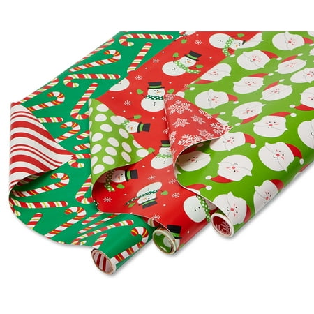 American Greetings Christmas Extra-Wide Reversible Wrapping Paper  Santa  Snowmen and Candy Canes  3-Roll  40   120 Total Sq. Ft.