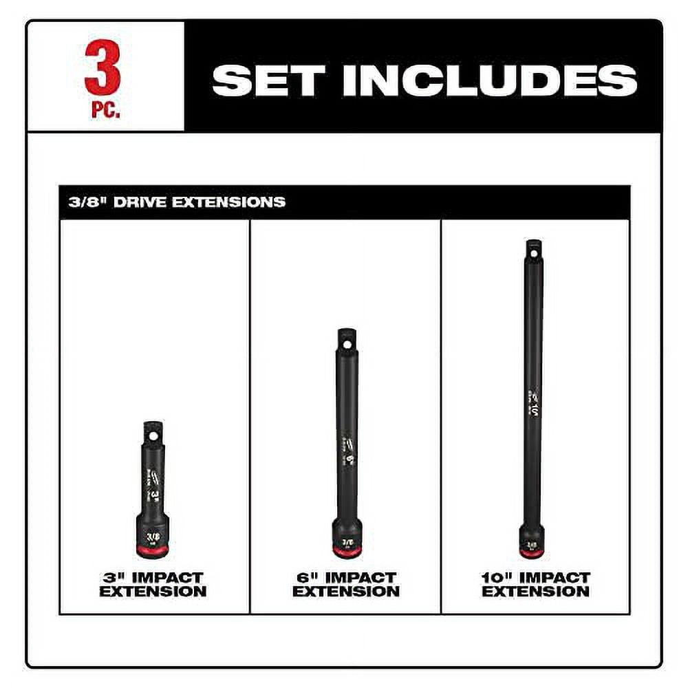 For Milwaukee 49-66-6714 3-Pc. SHOCKWAVE 3/8 in. Drive Impact Socket Extension Set