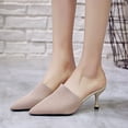 thumbnail image 2 of KIJBLAE Women's Knitted Pointed Toe Kitten Heel Mules Slip On Summer Open Toe Buckle Sandals Low Heel Shoes Beige 39, 2 of 3