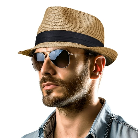 Ohebi Straw Hat for Women Men Packable Short Brim Roll up Trilby Hat Summer Beach Sun Hat UPF 50