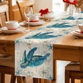 thumbnail image 5 of Teal Sea Turtle Coastal Table Runner 70 Inches, Vintage Summer Beach Nautical Bed Runner Dresser Scarves Tabletop for Indoor Outdoor Parties/Ceremony/Banquet, 13" x 70", 5 of 8
