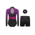 thumbnail image 2 of Haitryli Gymnastics Leotard for Girls Long Sleeve Color Block Athletic Tumbling Dance Unitard with Shorts Hairband Set Purple 10, 2 of 3