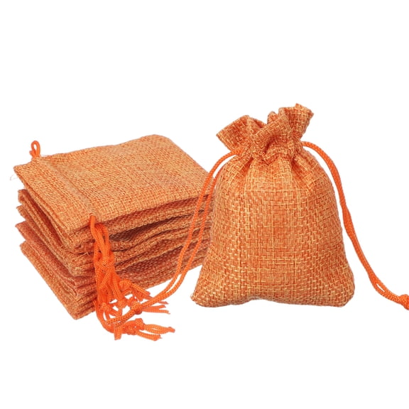 2.7x3.5 Inch Burlap Bags with Drawstring, 50 Pcs Linen Favor Gift Bags Reusable Jewelry Pouch Sacks for Party Christmas Festival, Orange