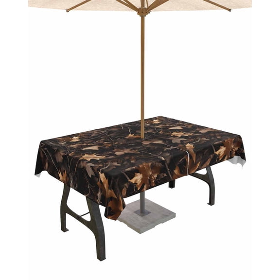 Hokiten Outdoor Tablecloths with Umbrella Hole & Zipper, Withered LeavesVintage Brown Botanical 54x80 Inch Tablecloth Rectangle, Waterproof Table Cloth, Patio/Pool/Picnic Table Covers