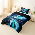 thumbnail image 2 of Manfei Safari Animal Twin Comforter Sets,Northern Lights Bedding Set,Black Green,Black Reversible,2pcs,1 Comforter and 1 Pillowcase, 2 of 7