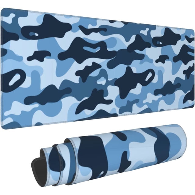 Navy Blue Camo Gaming Mouse Pad XL, Extended Stitched Edges Mousepad, Large Mouse Mat Desk Pad, Long Non-Slip Rubber Base Mice Pad(31.5x12 Inch)