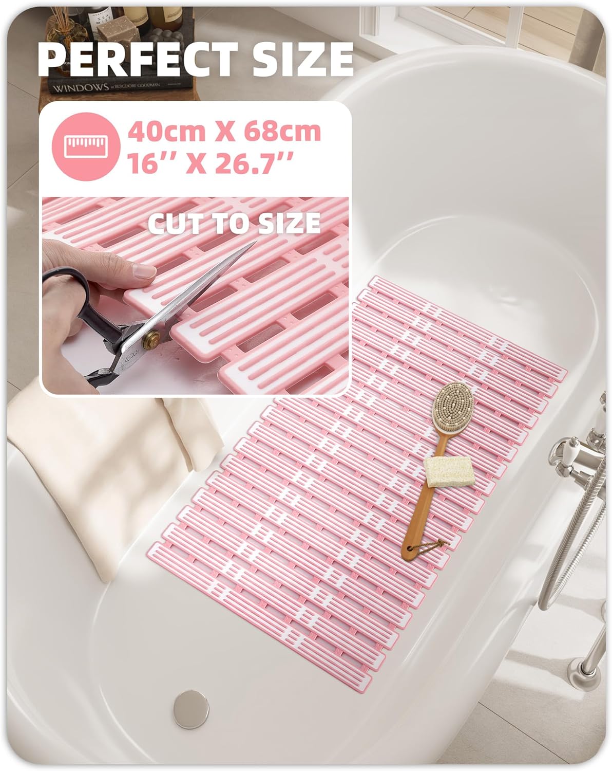Shower Mat 16"x27", Extra Long Bathtub Mat Non Slip with Suction Cups, Bath Matts for Shower Floor/Inside Shower, Quick Dry, Easy Clean