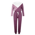 thumbnail image 5 of Yeaiivve Womens Two Piece Outfits Color Block Casual Sweatsuits Jogging Matching Suits Crewneck Long Sleeve Pullover and Drawstring Sweatpants Set Purple S, 5 of 5