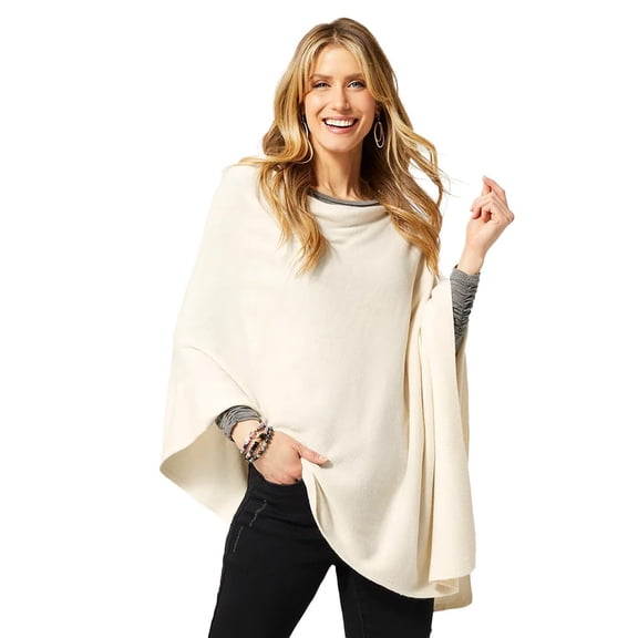 Coco Carmen The Lightweight Poncho, Egret, Acrylic, Women