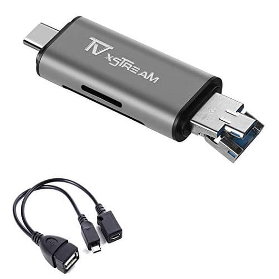 SD Card Reader, Storage Expansion OR File Transfer KIT for FIRESTICKS, Media Devices, Gaming Systems, 3-in-1 USB 2.0 / USB C/Micro USB Card Reader - SD Card, Micro SD, Includes OTG Cable