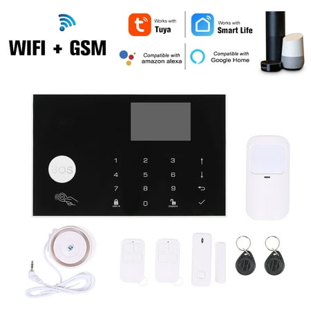 Wifi GSM Alarm System Remote Control Autodial TFT Display 433MHz Detectors 3 Wired Defense zones 100 Wireless Defense zones IOS Android Tuya APP Control Touch Keyboard Compatible with Voice (Best Emoji Keyboard App)
