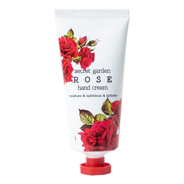 Jigott Secret Garden Rose Crema de manos - Loción de manos hidratante coreana para manos secas Tamaño de viaje (aroma a rosa 3.38 onzas líquidas)