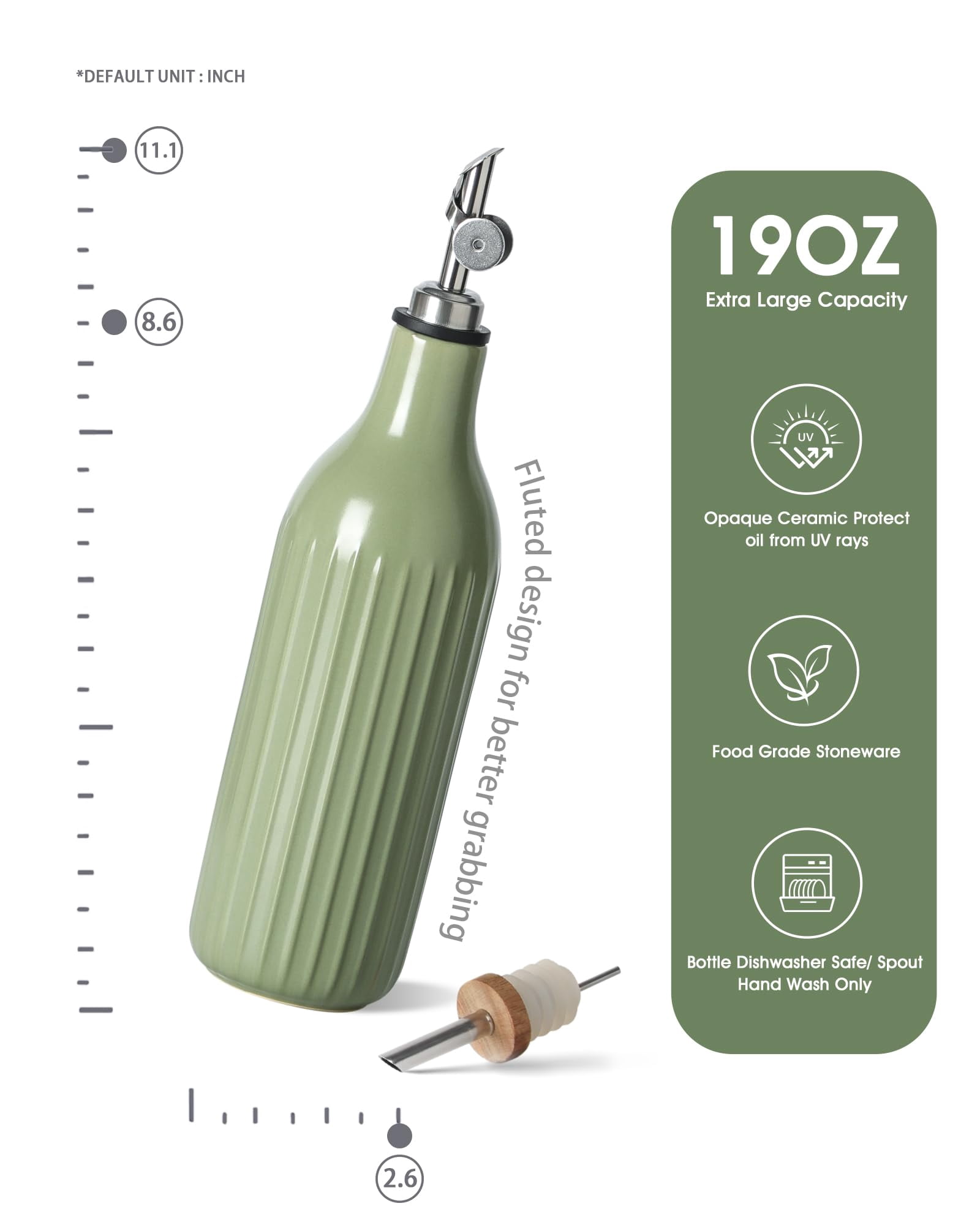 Olive Oil Dispenser Bottle  19 Oz For Kitchen And Vinegar Suitable Coffee Syrups & Other Liquids Green