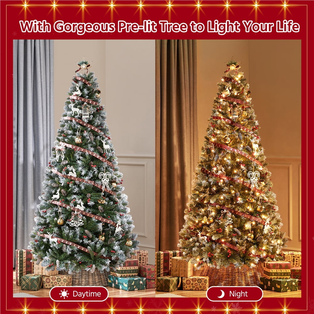 Alden Design 6ft Pre-lit Frosted Artificial Christmas Tree with Lights, Green