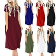 thumbnail image 2 of UPPADA Summer Dresses for Women 2024 Casual Pockets Knee Length Dress Solid Color Short Sleeve Swing Dresses Crewneck Sundress, 2 of 5