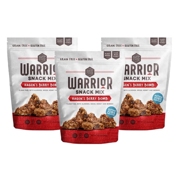BeeFree Warrior Mix Gluten Free Granola - Chunky Granola Bites | Paleo Granola, Low Carb, Grain Free, Preservative Free, Oat Free | Hagen’s Berry Bomb, 9 Ounce Bags, 3 Pack
