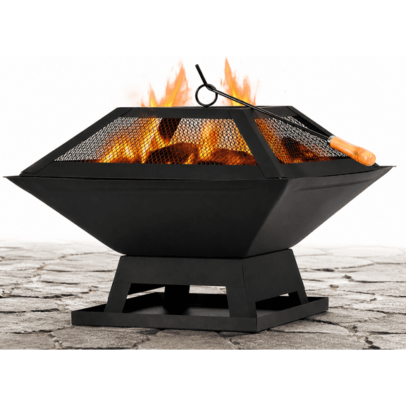 Outdoor Fire Pits Wood Burning, 18.3in Square Firepit with Star Pattern Mesh, Side Petal, Heavy-Duty Fire Pit w/ Stable Legs for Yard Patio Garden