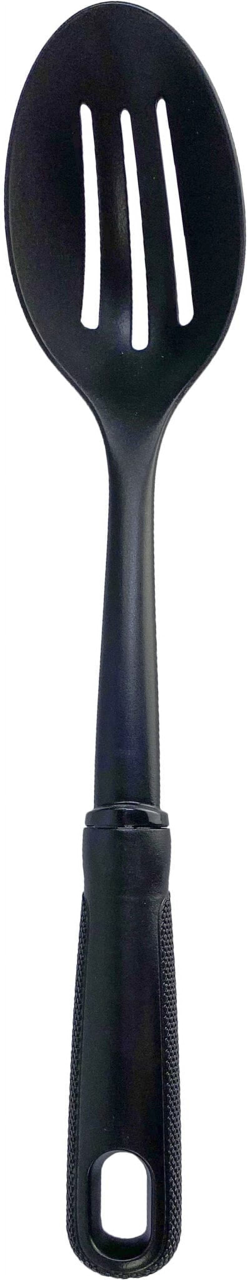 (6 pack) Mainstays Slotted Plastic Straining Spoon, Soft-Grip Black Handle, Nylon Head