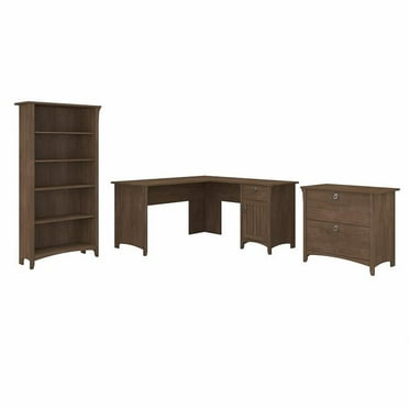 Pemberly Row L Desk with File Cabinet & Bookcase in Ash Brown - Engineered Wood