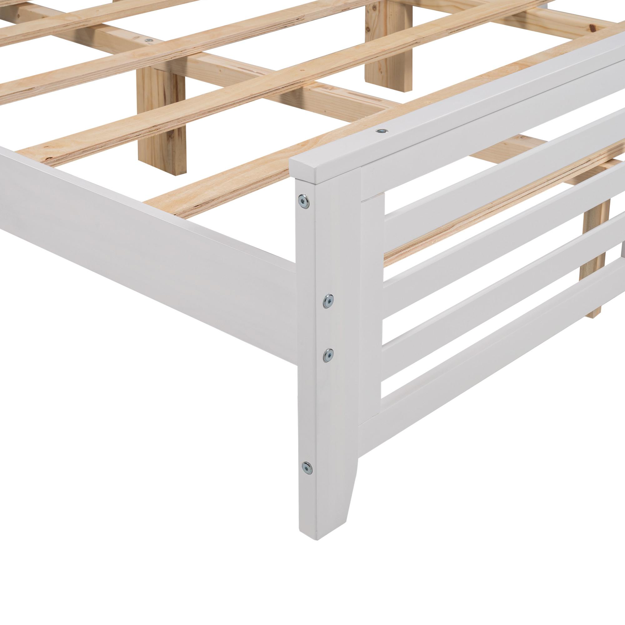 King Size Wood Platform Bed Frame with Headboard and Footboard, Solid Wood Foundation with Slat Support, White 79.9x80.7x41.3inch - image 5 of 7