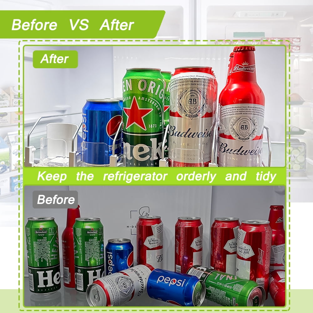 Hyindoor 5 Rows Drink Organizer for Fridge 16.14in Depth Automatic Pushing Soda Bottle Can Dispenser Adjustable Width (White)