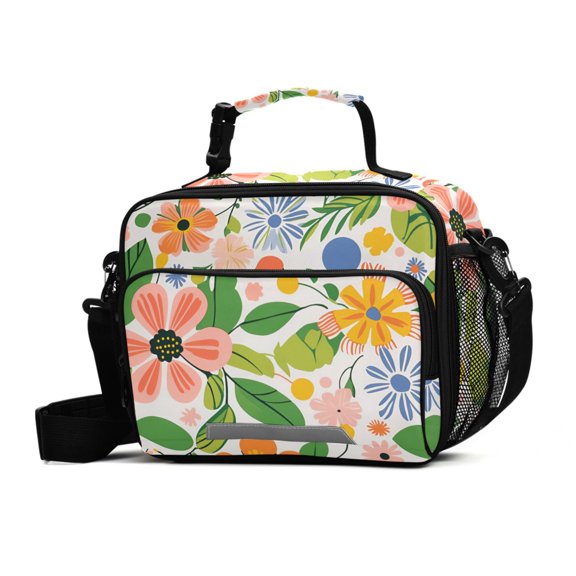 FORMRS Student Lunch Bag Insulated Reusable Cooler Box with Zipper Pockets, Retro Pink Floral