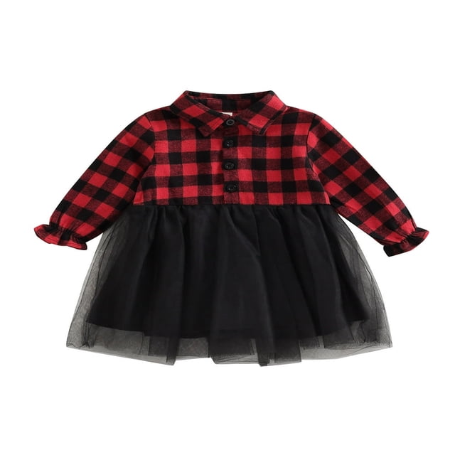 Robe Décontractée pour Fillette, Robe Chemise à Carreaux en Tulle en Maille Patchwork
