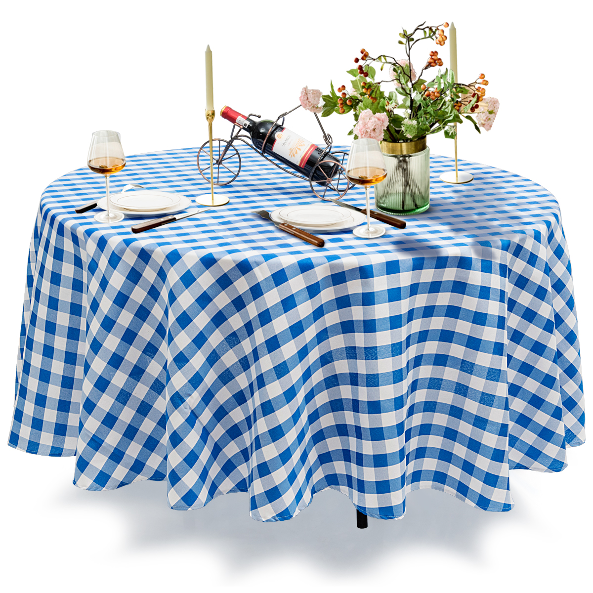 Costway 90'' Polyester Tablecloth Round Table Stain Resistant Buffalo