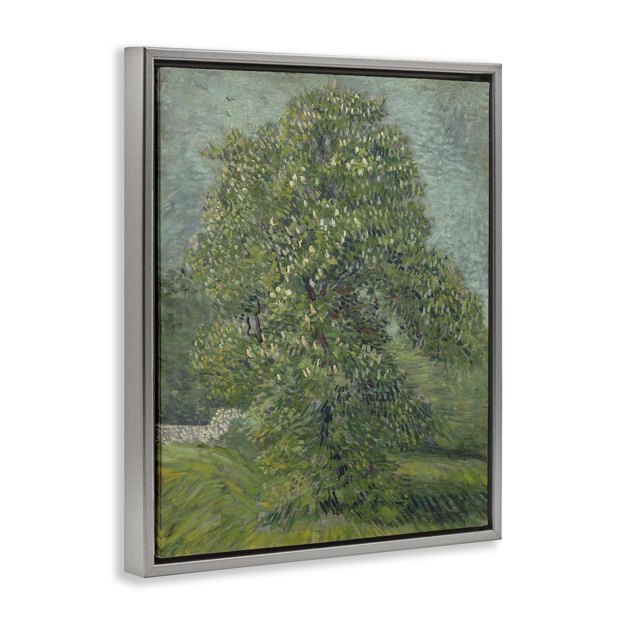 Stupell Industries Classic Blooming Horse Chestnut Landscape & Nature Painting Gray Floater Framed Canvas Art Print Wall Art, 17 x 21
