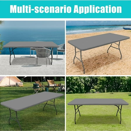 

Up to 60% off！ Rectangle Tablecloth Elastic Fitted Flannel Vinyl Tablecloths For 6Ft Folding Tables Wipeable Table Covers For Indoor Outdoor Picnic And Camping (Black Dorm Room Essentials For Girls