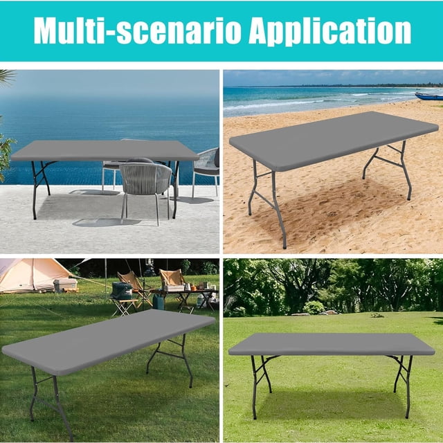 ZTTD Rectangle Tablecloth Elastic Fitted Flannel Vinyl Tablecloths for 6Ft Folding Tables Wipeable Table Covers for Indoor Outdoor Picnic and Camping (Black Home Textile Products Table Cloth