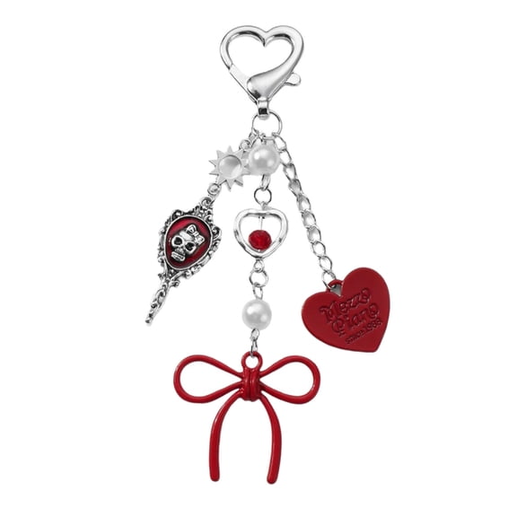 Sweet Punk Keyring Bows Design Heart Charm Practical Bag Accessory For Teens Women Fashion Bag Pendant