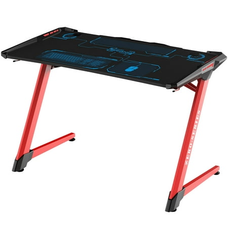 [UPGRADE] Kinsal Z-Shaped Gaming Desk Computer Desk Table with Fighting RGB LED Ambience Lighting, Racing Table E-Sports Durable Ergonomic Comfortable PC Desk