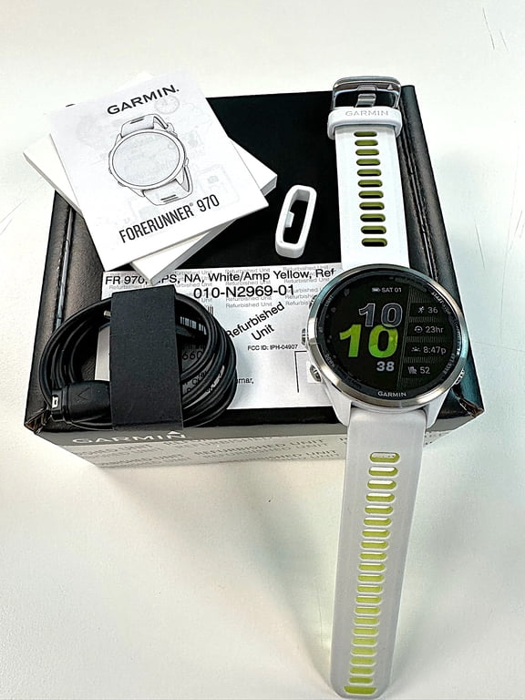 Restored Garmin Forerunner 970 GPS Smartwatch with AMOLED Display (Certified ) - Whitestone/Amp Yellow